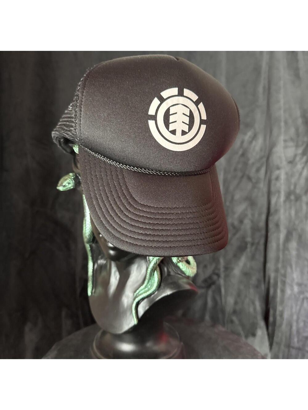 Element Skateboards Trucker Hat Mesh Cap Black EUC VTG Style Y2K skater snapback